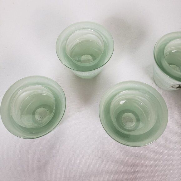 6 Beautiful Recycled Small Green Mint Glass Votive Tealight Candle Holder Decor - Picture 2 of 9